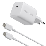 СЗУ Breaking P-21 USB-C, 45W, QC 3.0, 3.0A + кабель USB-C - USB-C (Белый)