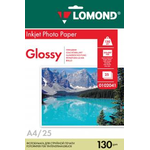 Фотобумага Lomond Одностороняя Глянцнвая, 130г/м2, A4(21x29)/25л. 0102041