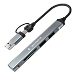 Картридер Type-C/USB-A (3.1) Gembird FD2-MSD-3, 5в1: 2xUSB2.0, USB3.1, SD/TF, кабель 10см
