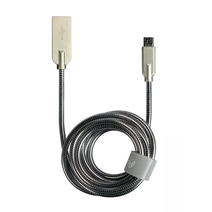 Кабель Partner STEELY, USB 2.0 - microUSB, 1.2м, 2.1A, серебристый, мет штекеры, мет оплетка