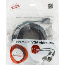 Кабель VGA 15м Cablexpert Premium 15M/15M, черный, тройной экран феррит.кольца, пакет CC-PPVGA-15M-B