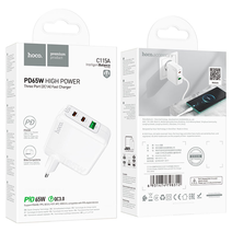 СЗУ HOCO C115A Header 3USB, PD65W (2C1A) charger (EU) (белый)
