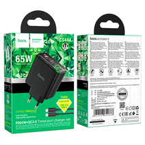 СЗУ HOCO CS44A Smart PD65W(2C1A) charger set Type-C + Type-C, EU (черный)
