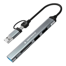 Картридер Type-C/USB-A (3.1) Gembird FD2-MSD-3, 5в1: 2xUSB2.0, USB3.1, SD/TF, кабель 10см