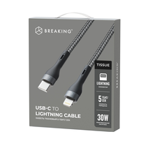 Кабель Breaking Tissue USB-C - Lightning, 30W, 3A, 1м (Черный)