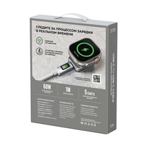 Кабель Breaking K34, USB-C - USB-C, 60W, 3А, LED-дисплей, 1м (Белый)