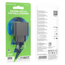СЗУ Borofone BAS14A 1USB+1Type-C 3.0A QC3.0 PD 20W (Black)