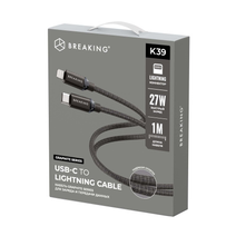 Кабель Breaking Graphite K39, USB-C - Lightning, 27W, 3.0A, 1м (Черный)
