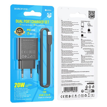 СЗУ Borofone BA88A QC 3.0, Type C - Lightning 1м, 20W+18W (черный)