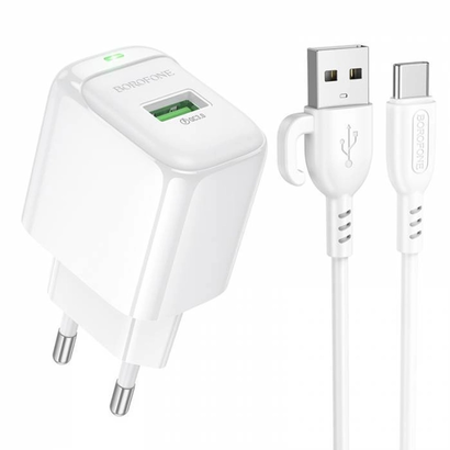 СЗУ BOROFONE BAS42A USB QC 3.0 18W + кабель Type-C 1m белый