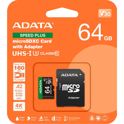 Карта памяти 64Gb  A-DATA microSD Class 10 UD64GUI3V30A2SP-RA1
