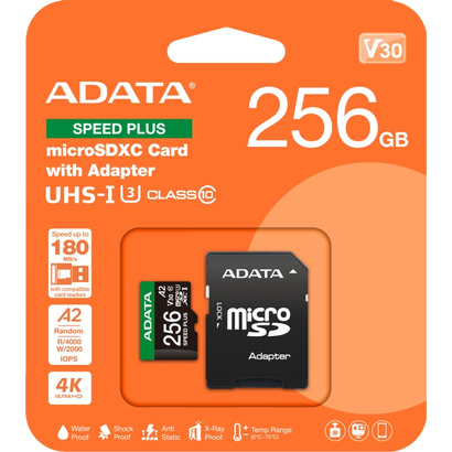Карта памяти 256Gb ADATA  microSDXC Class 10 UD256GUI3V30A2SP-RA1