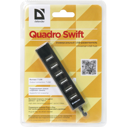 Концентратор USB 2.0 Defender Quadro Swift