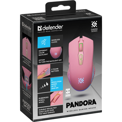 Игровая мышь DEFENDER Pandora GM-502, розовая