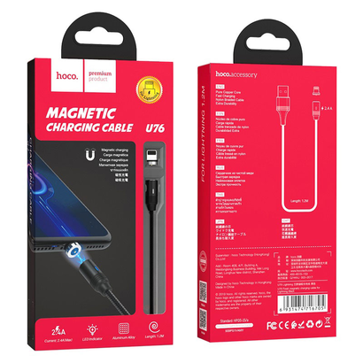 Дата-кабель HOCO U76 Fresh magnetic lightning 1м (чёрный)