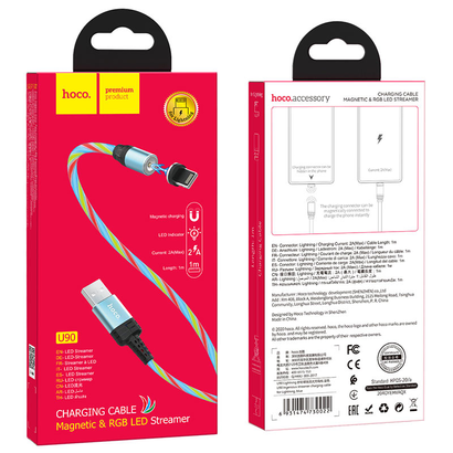 Дата-кабель HOCO U90 Ingenious streamer lightning 1м (синий)