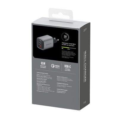 СЗУ Breaking P-22 2USB-C - USB-A, 65W, QC 3.0, 3.0A (Графит)