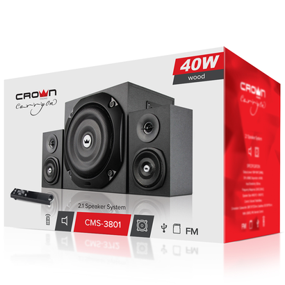 Акустическая система 2.1 CROWN CMS-3801 (20W+10W*2 (RMS)=40W  приёмник FM  картридер  интерфейс USB 