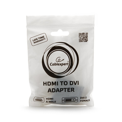 Переходник HDMI-DVI Cablexpert 19F/25M золотые разъемы, пакет, черный A-HDMI-DVI-3