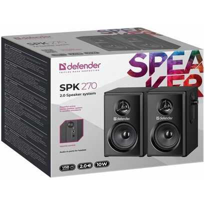 Акустическая система Defender 2.0 SPK 270 черный, 10 Вт, питание от USB