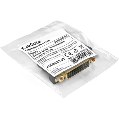 Переходник DVI-D-HDMI ExeGate EX-HDMI-DVI-3 (25F/19M, v 1.4b, позолоченные контакты, экран)
