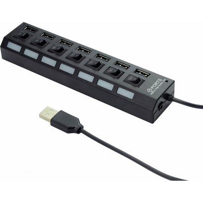 Концентратор USB 2.0 Gembird UHB-U2P7-02, 7 портов, питание, блистер