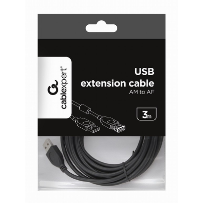 Удлинитель AM/AF 3m Gembird USB 2.0 + Ферритовый фильтр,черный PRO CCF-USB2-AMAF-10