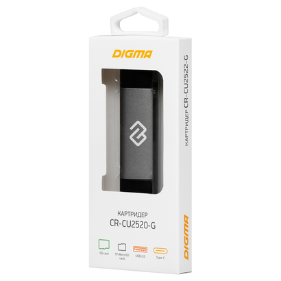Картридер USB 2.0/Type C Digma CR-СU2520-G серый