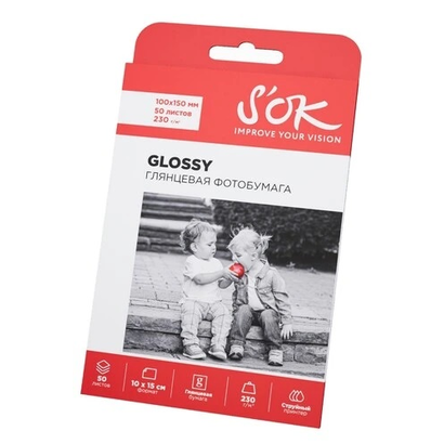 Фотобумага S'OK глянцевая, формат 10x15, плотность 230г/м2, 50 листов SA6230050G4R