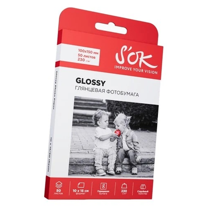 Фотобумага S'OK глянцевая, формат 10x15, плотность 230г/м2, 50 листов SA6230050G4R