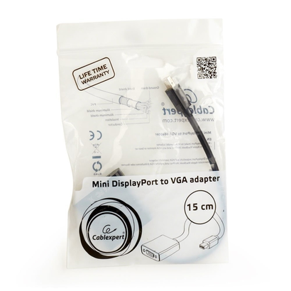 Переходник miniDisplayPort-VGA Cablexpert 20M/15F, длина 15см, черный A-mDPM-VGAF-02