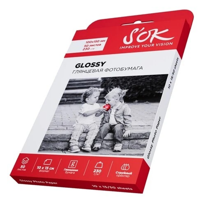 Фотобумага S'OK глянцевая, формат 10x15, плотность 230г/м2, 50 листов SA6230050G4R