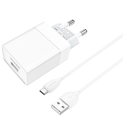 СЗУ Borofone BA47A Mighty speed single port 3А QC3.0 + Micro (белый)