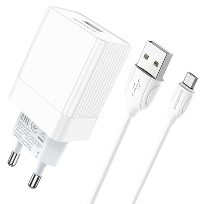 СЗУ Borofone BA47A Mighty speed single port 3А QC3.0 + Micro (белый)