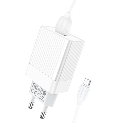СЗУ Borofone BA47A Mighty speed single port 3А QC3.0 + Micro (белый)