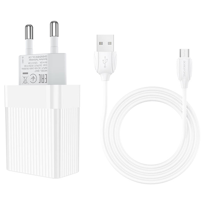 СЗУ Borofone BA47A Mighty speed single port 3А QC3.0 + Micro (белый)