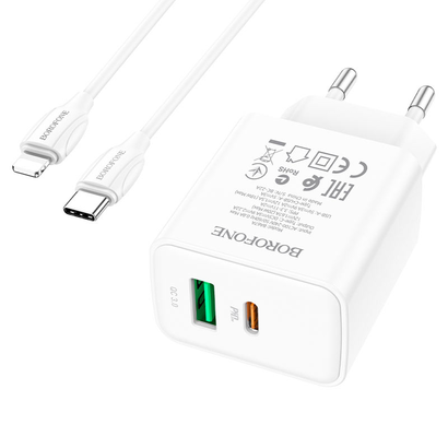 СЗУ Borofone BA67A PD20W+QC3.0 charger set Type-C to iP (EU) (белый)