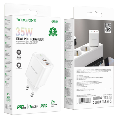 СЗУ Borofone BN9 Reacher PD35W dual port charger (EU) (белый)