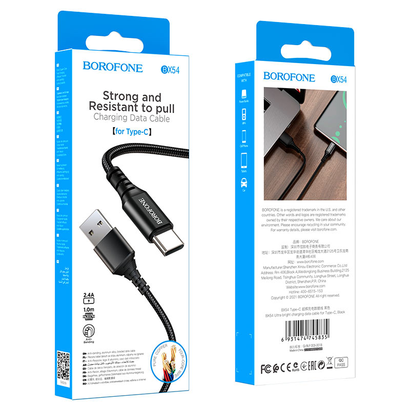 Дата-кабель BOROFONE BX54 Ultra bright Type-C 1м (черный)