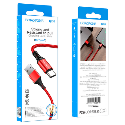 Дата-кабель BOROFONE BX54 Ultra bright Type-C 1м (красный)