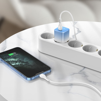 СЗУ HOCO C101A, 1USB, PD20W, Type-C + lightning (EU) (синий)