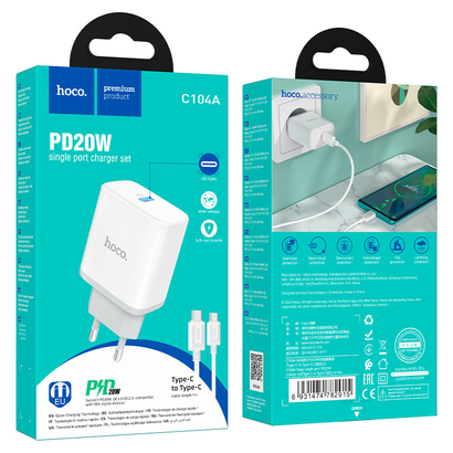 СЗУ HOCO C104A Stage, 1USB, PD20W, Type-C to Type-C (белый)