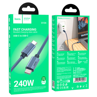 Дата-кабель HOCO U134 Primero 240W charging data cable Type-C to Type-C 1,8 м dark blue