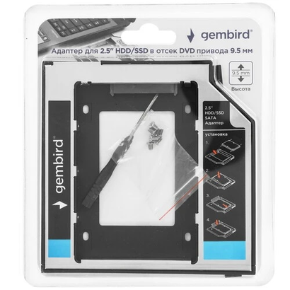 Низкопрофильный адаптер Gembird MF-95-01 для 2.5'' накопителя в отсек 5.25'' 9,5мм, MF-95-01