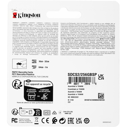 Карта памяти 256Gb Kingston microSDXC Class 10 Canvas Select Plus SDCS2/256GBSP
