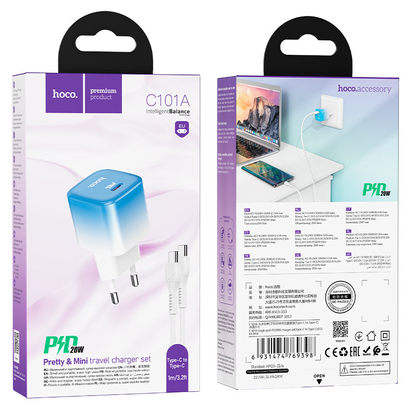 СЗУ HOCO C101A single port PD20W Type-C to Type-C (EU) (Ice blue)