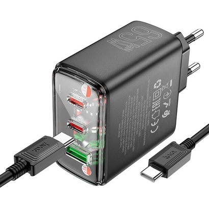 СЗУ HOCO CS44A Smart PD65W(2C1A) charger set Type-C + Type-C, EU (черный)