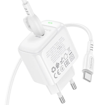 СЗУ BOROFONE BAS43A, 20W PD + кабель C-C 1m, Белый