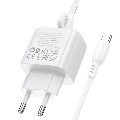 СЗУ BOROFONE BAS43A, 20W PD + кабель C-C 1m, Белый