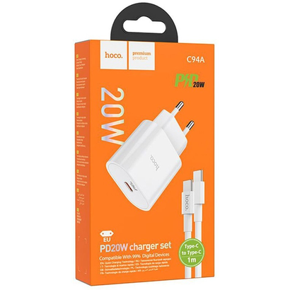 СЗУ HOCO C94A Metro, PD20W, Type-C + Type-C, Белый